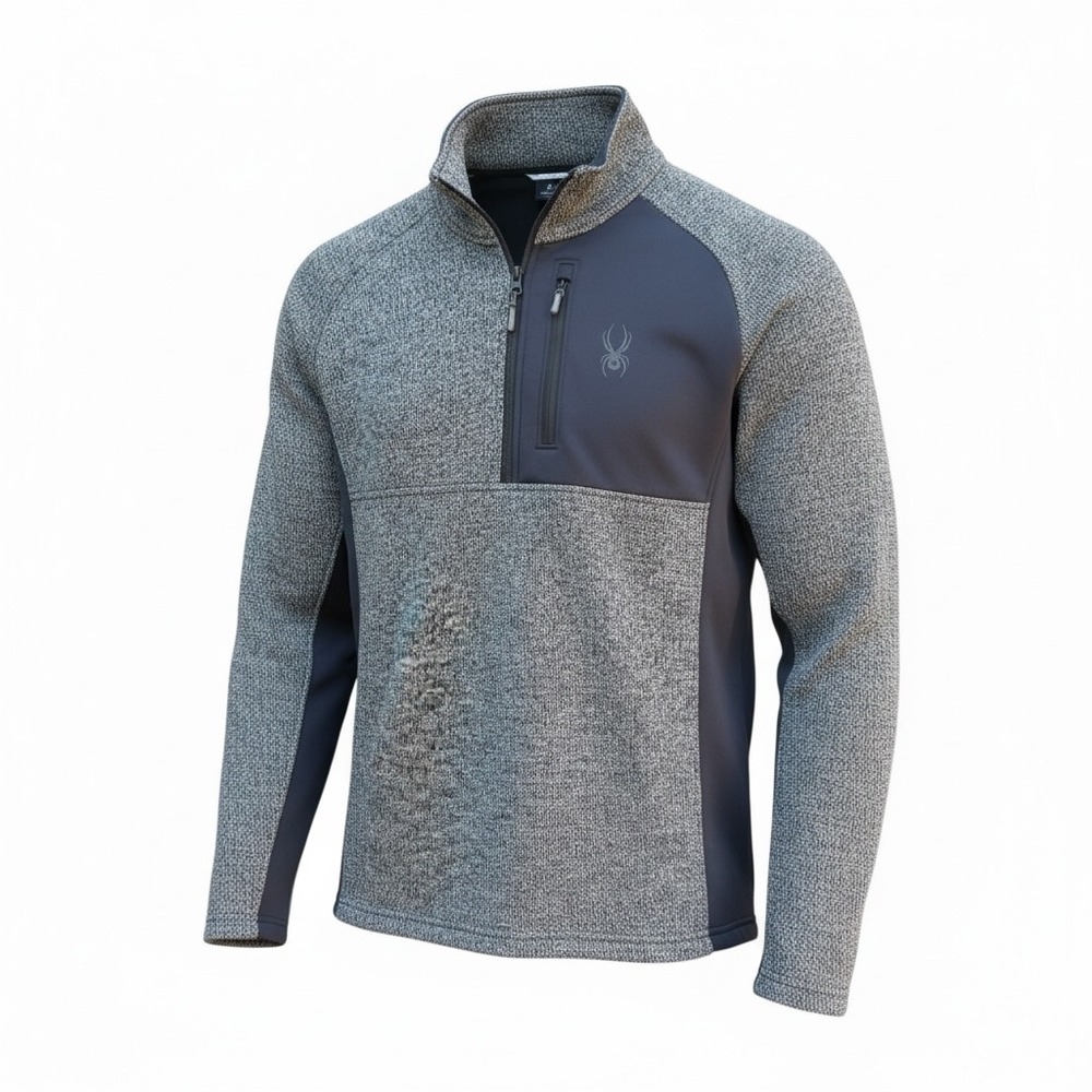 Spyder Pullover Mens Large Black Gray EUC Quarter Zip Mixed Media 229518